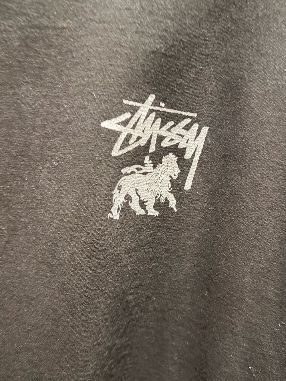 Stussy Black Tee with White Script Tag